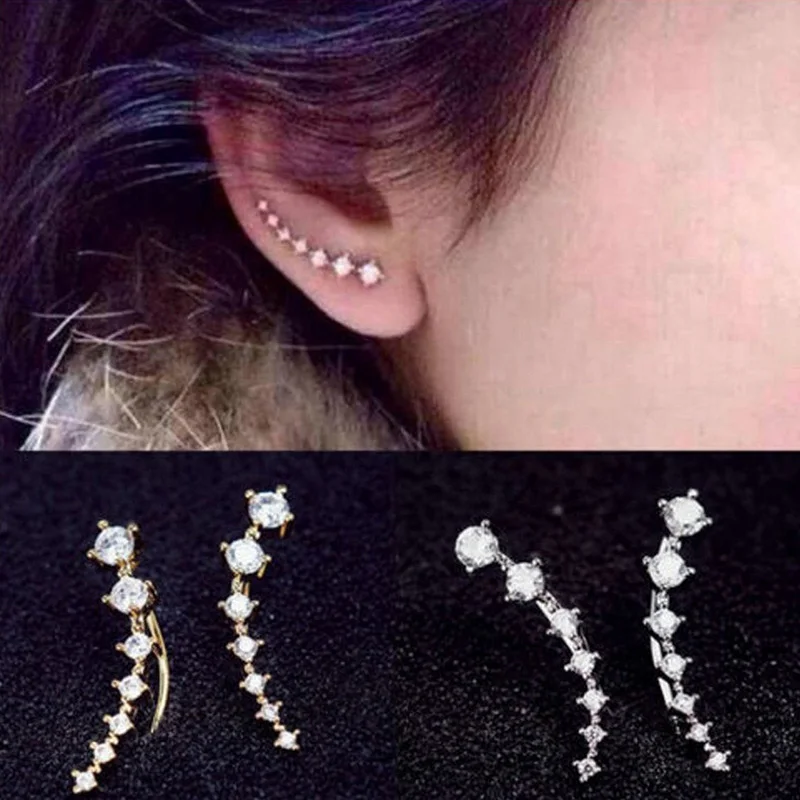 

7 Zircons Star Clips On Earrings Cuff Women Jewelry Crystal Rhinestone Gold Silver Color Simple Earrings Gift