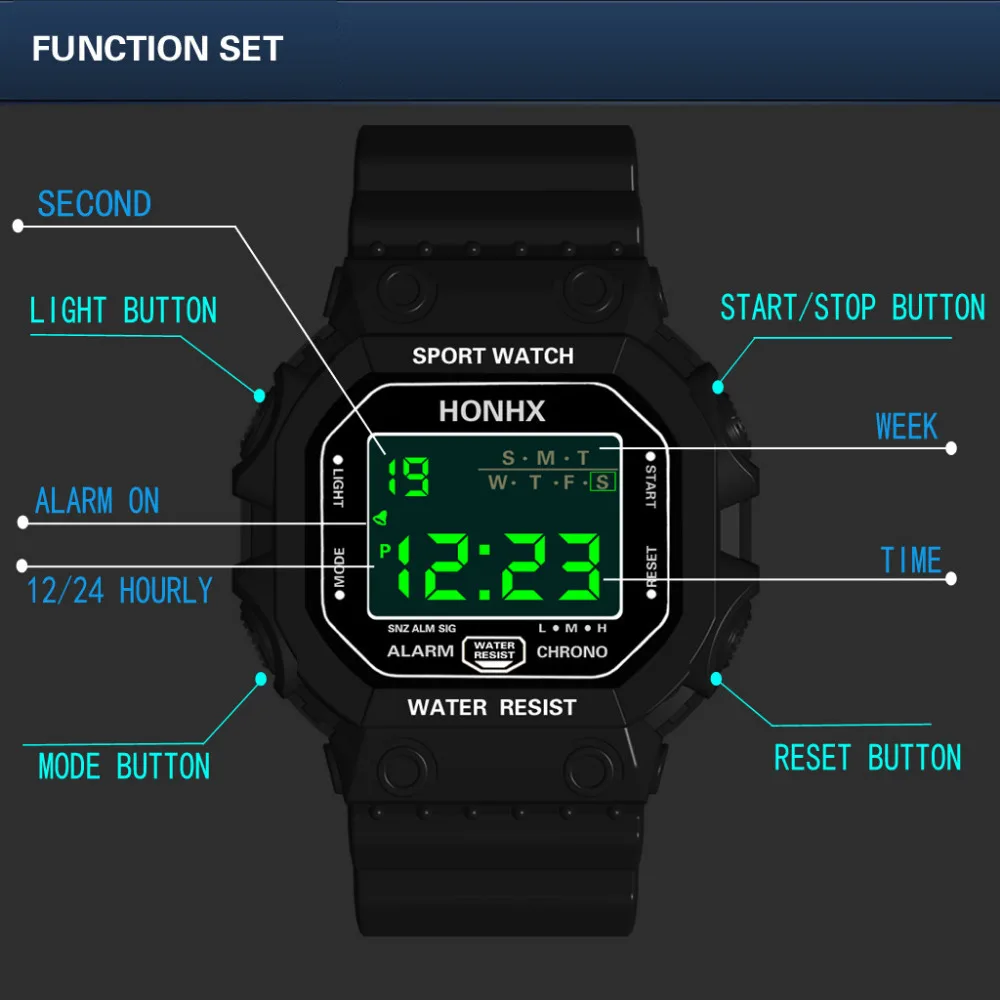 HONH модные цифровые часы спортивные мужские часы уличные электронные часы силиконовый ремешок Led Reloj deportivo para hombre часы