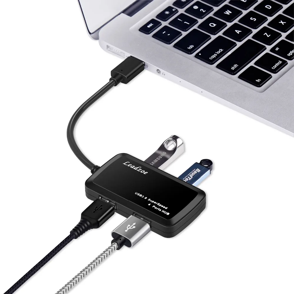 Leadzoe usb-хаб, 4 порта, Супер Скоростной USB 3,0 концентратор, портативный usb-разветвитель Для iMac Macbook, аксессуары для компьютера, ноутбука, концентратор USB 3,0