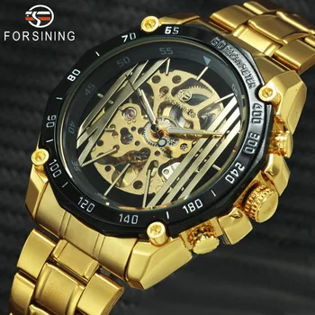 

FORSINING 2018 Auto Mechanical Mens Watches Top Brand Luxury Golden Stainless Steel Strap Skeleton Wrist Watch Men relogio