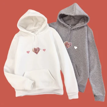 Swearshirt Heart Pullover Hoodie Poleron Mujer 2019 Kangaroo Pocket Hoodie Korean Streetwear Style Clothing Womens Cute Hoodies ombre topstitched pocket design hoodie
