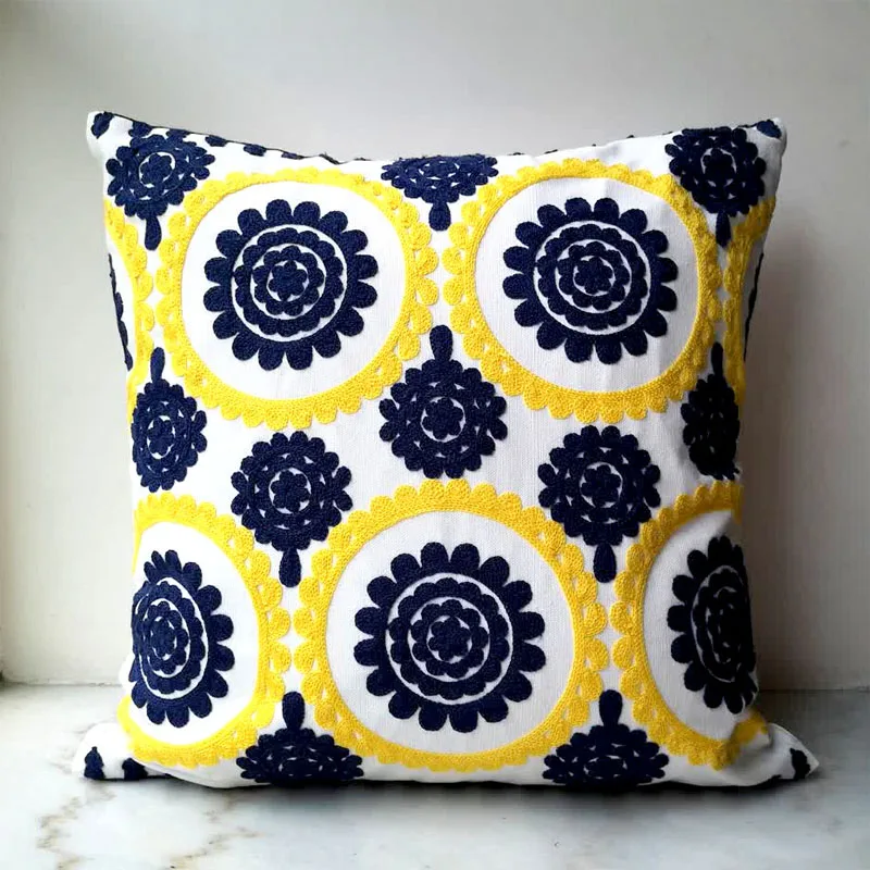 

Yellow Blue Cushion Cover Cute Circle floral Embroidery Pillow Case with For Sofa Bed Simple Home Decorative 45x45cm Sofa Bed