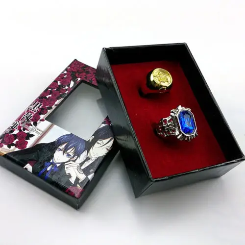 

2Pcs/set New Black Butler Kuroshitsuji Ciel Phantomhive Figure Cosplay Toys 2 Rings With Retail Gift Box