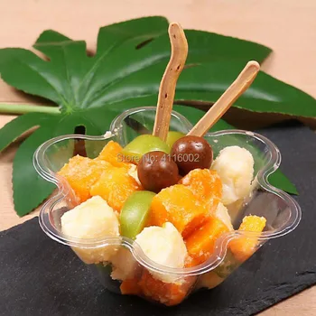 

1200pcs Disposable Plastic Ice Cream Bowl Dishes Flower Shape Salad Fruit Buffet Parfait Cup Event Party Wedding