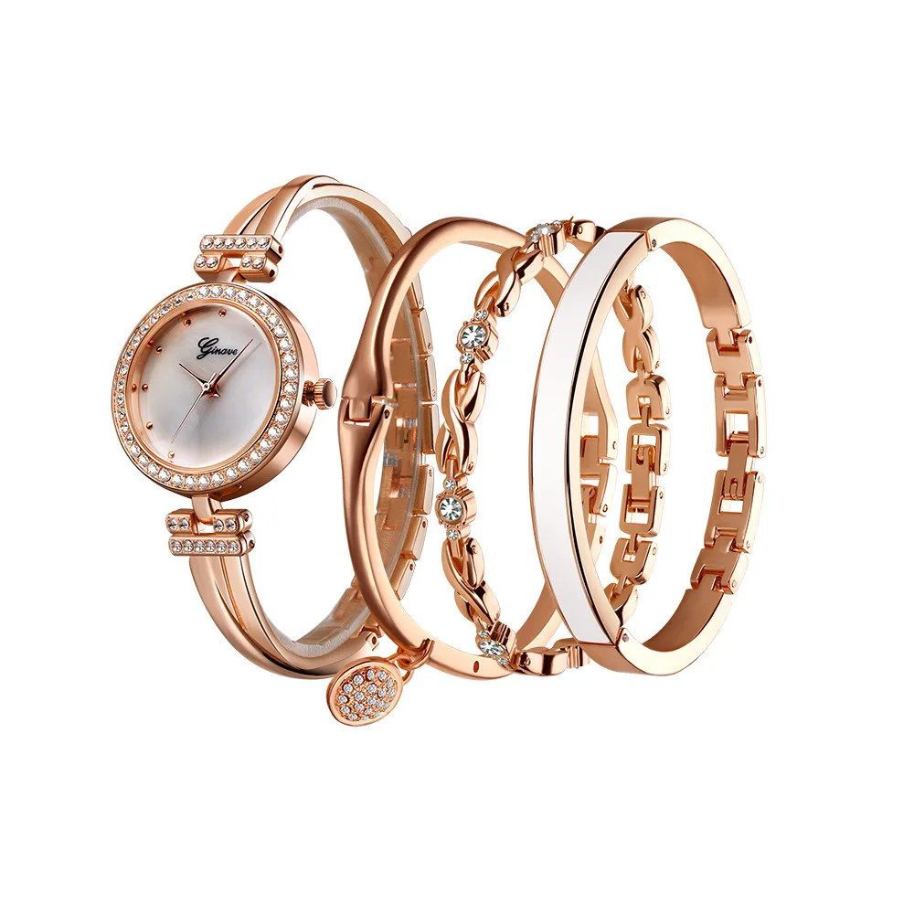 Ceny 4 sztuk kobiet zegarki zestaw moda codzienna bransoletka zegarek luksusowej marki Rhinestone ze stali nierdzewnej kwarcowy zegarek zegar Montre Femme # W