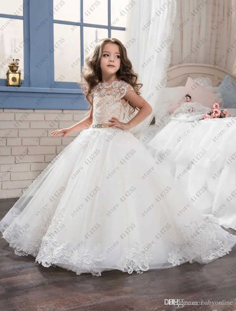 Новинка 2019 года; белое кружевное платье для причастия платья для девочек с цветочным узором и глубоким вырезом на заказ; пышные платья для