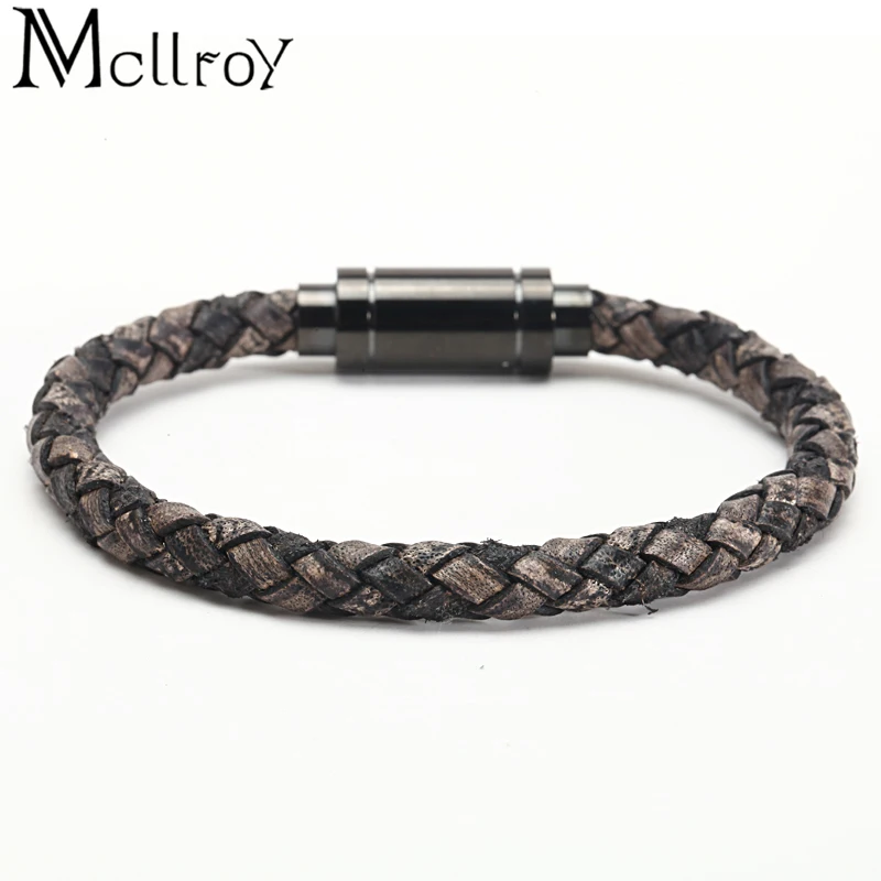 Mcllroy magnetic leather bangle men woven leather gentleman bracelet personalized mens braided bracelet gifts for men bileklik