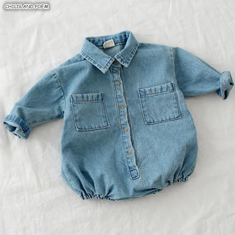 Newborn Baby Romper Denim New Born Baby Clothes Long Sleeve Infant Baby Boy Girl Romper Clothes Infant Toddler Jumpsuit Clothes - Color: Blue