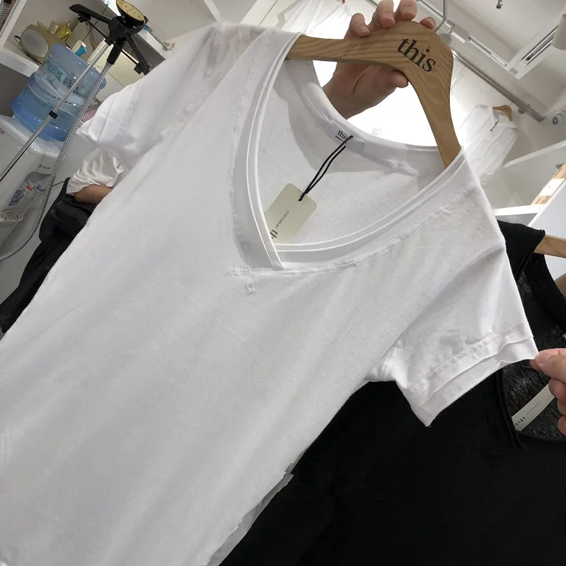 Women's-Basic-V-neck-T-Shirt-Cotton-Plain-Short-Sleeves-Summer-Tee-Shirt-Casual-Female-White-Tunic-Tops (5)