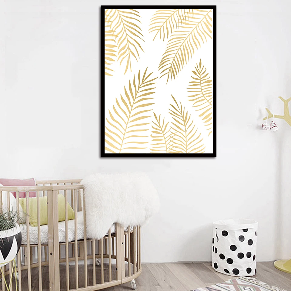 Скандинавские принты картины листья золотые минималистичный офис холст плакат