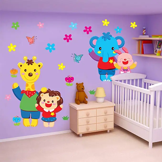 Kid's Room Decor Vinyl Wall Decals Elephant Rabbit Removable Stickers Cartoon Animals for Kids Boys Girls Nursery | Дом и сад