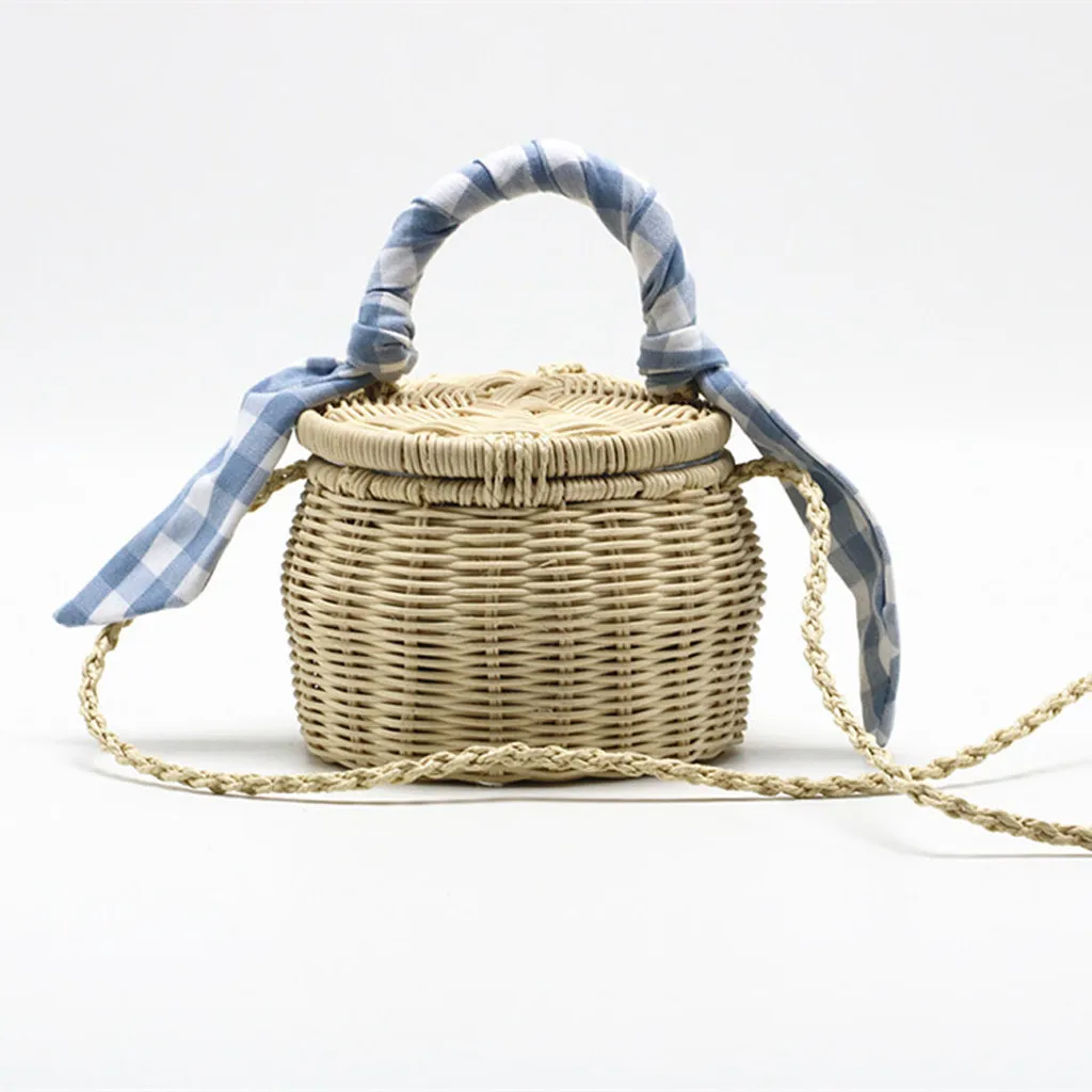 

OCARDIAN Handbag Women Hand-Woven Straw Lattice Bucket Bag Travel retro plaid strap woven bucket bag Shoulder Bag dropship a12