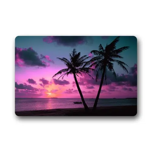 Shirley's Door Mats Custom Tropical Palms Sunset Beach Home Doormats Top Fabric&Rubber Bathroom