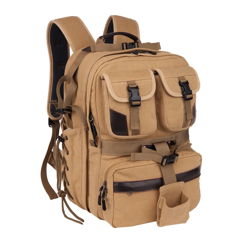 Dark Khaki Холщовая цифровая большая Dslr сумка для камеры Водонепроницаемая профессиональная камера дорожная Фото сумка с двойным плечом рюкзак - Color: Dark Khaki