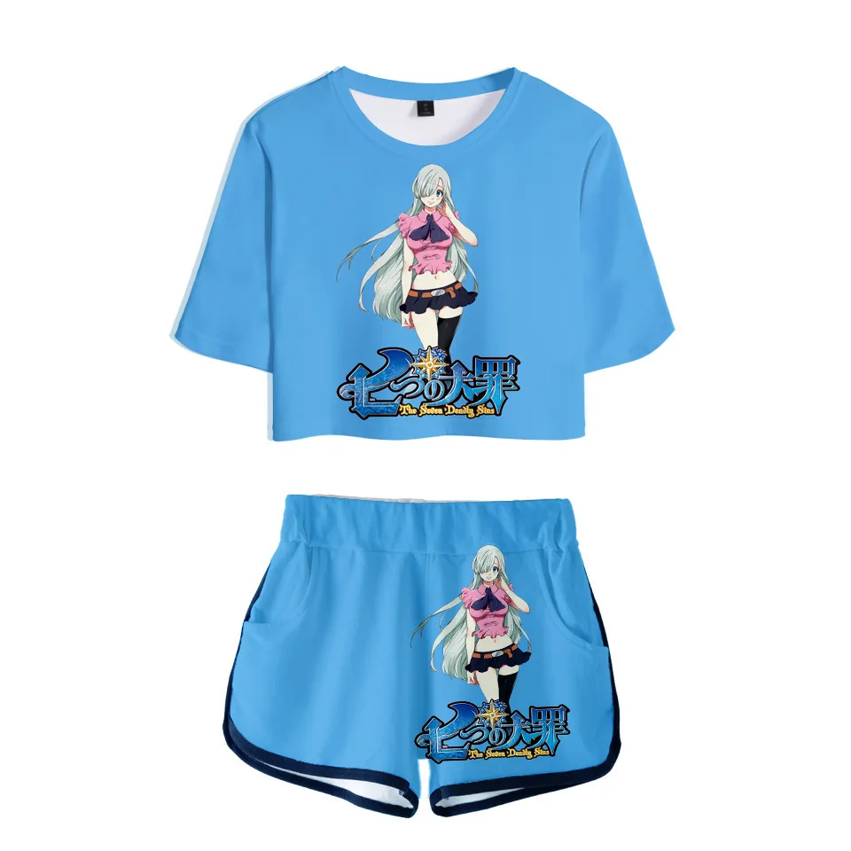 

Nanatsu No Taizai Women Outfits Two Piece Set Women Blue Outfit 3D T-Shirt Women's Suit Shorts Summer Top Ensemble Femme Anime