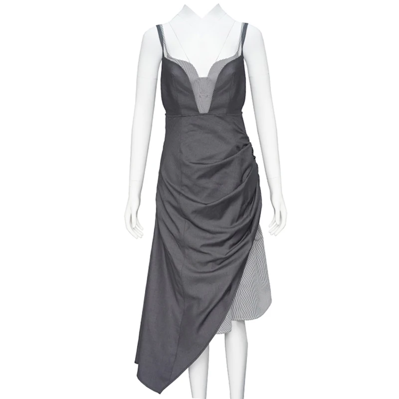 [EAM] Новинка года; сезон весна-лето; модное женское платье на тонких бретельках с трехмерным подолом; JQ370 - Цвет: gray