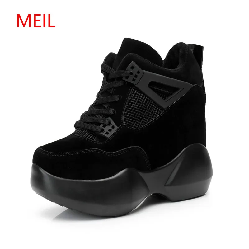 

Women's High Platform Shoes 2018 Breathable PU Shoes Women Height Increasi Shoes 12 CM Thick Sole Trainers Ladies Pink Sneakers