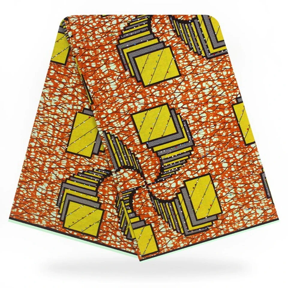 

YBGTZ-8 New Design African Wax Fabric With Stones,Embedded Colorful Rhinestones Dutch Wax African Fabric / Kitenge 6yards