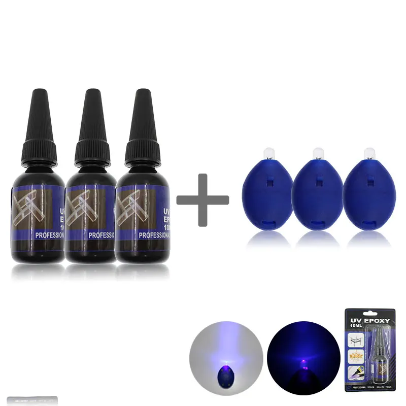 3Pcs Liquid UV Epoxy Resin Glue Light Lamp Curing Super Strong Bottle Adhesive Glass Metal Craft