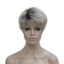 StrongBeauty женские каштановые парики/Блонд смешанный короткий прямой натуральный Синтетический Полный парик