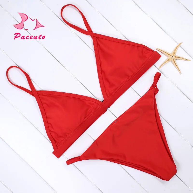Pacento, красный, черный, женский сексуальный бикини-стринги, женский купальный двубортный костюм большого размера, пляжные купальные костюмы - Цвет: red