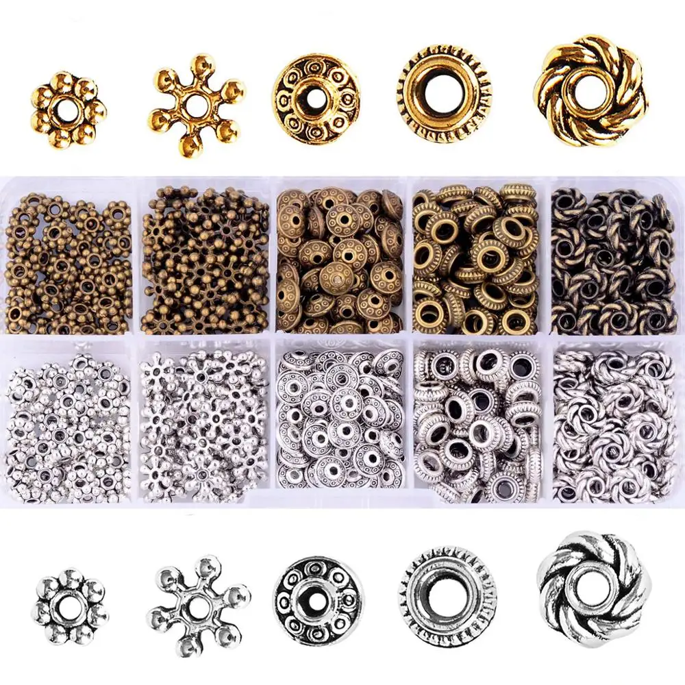 

500 pcs 10 grids/box Zinc Alloy Separator Beads Ancient Gold-plate Silver-plate Combination DIY Jewelry Findings Wholesale