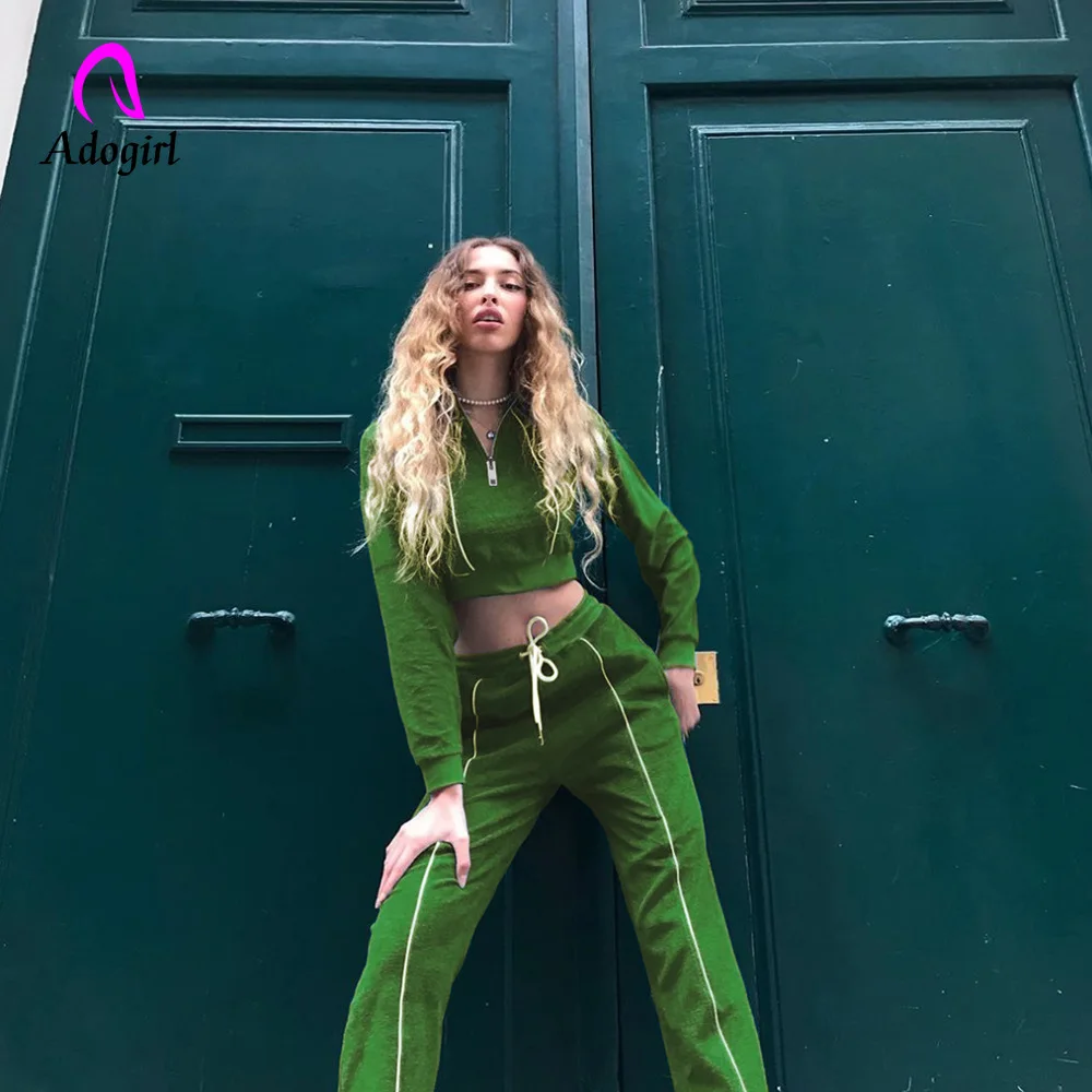 

Adogirl Fitness Autumn Two Pieces Set Hoodie Top and Pant Tracksuit Women Set Elastic Waist Leisure Jogger Pants Women Outfits