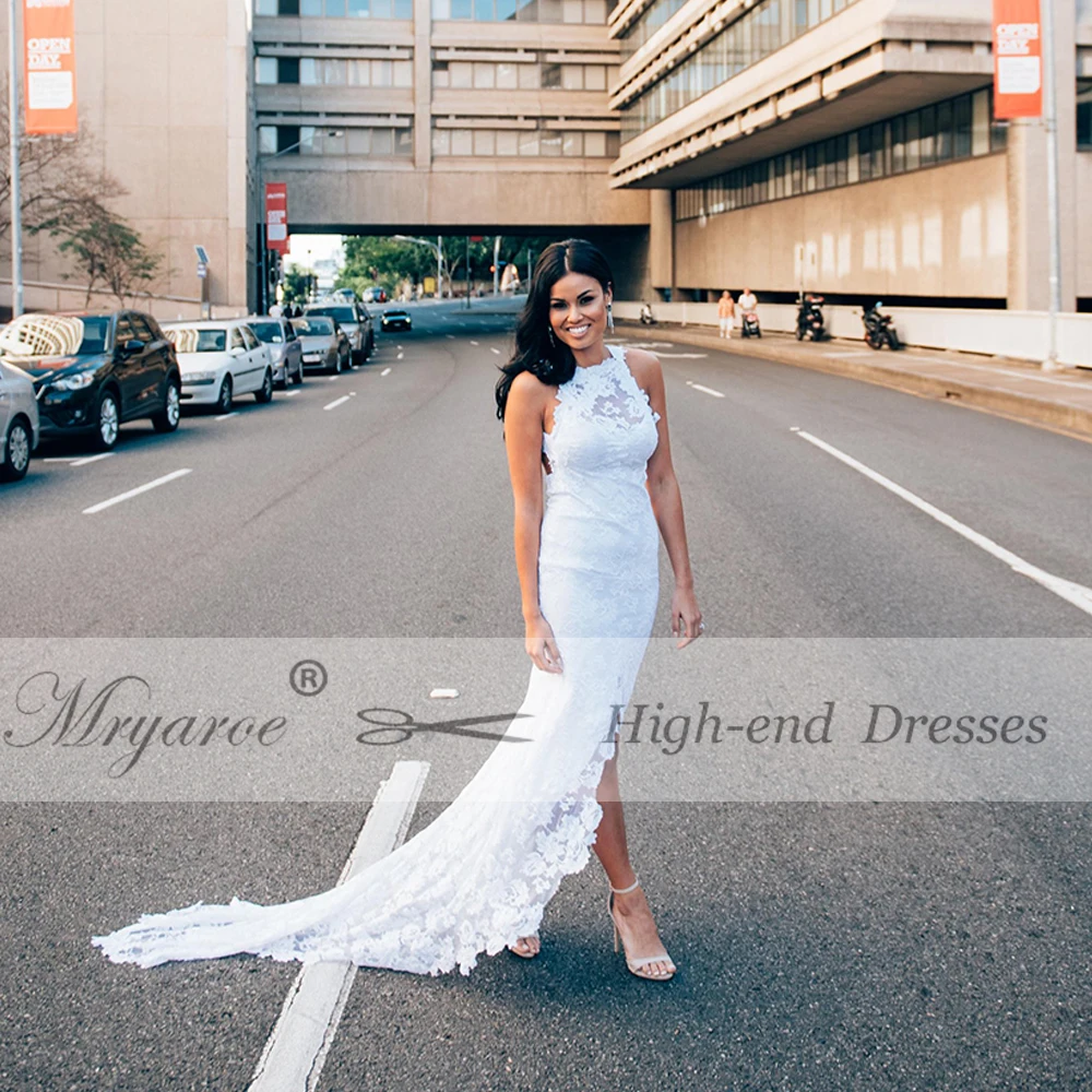 Mryarce Elegant Boho Wedding Dress Open back Soft Stretch Lace Flattering Front Slit  Bohemian Bridal Gowns (14)