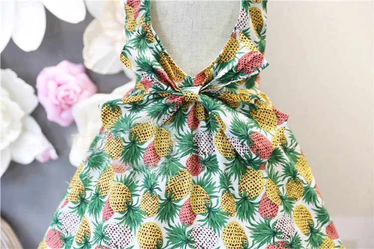 Princess dress Kids Baby Girls Summer Fashionable pineapple print Bows decorate backless pinafore dress children's clothing (3)
