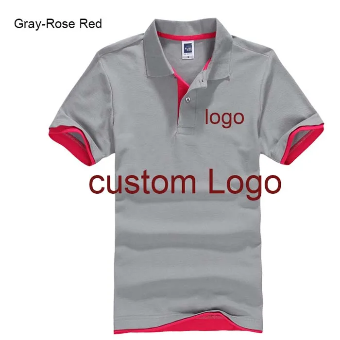 Рубашка поло на заказ с принтом логотипа компании/отеля/персонала унисекс с коротким рукавом из хлопка - Цвет: grey rose red