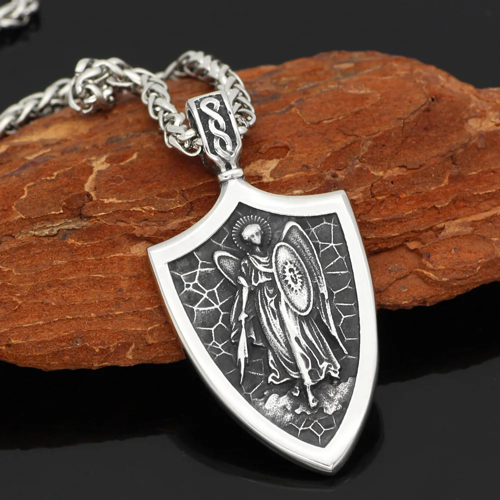 ST.MICHAEL ARCHANGEL крест щит молитва медаль амулет кулон ожерелье из нержавеющей