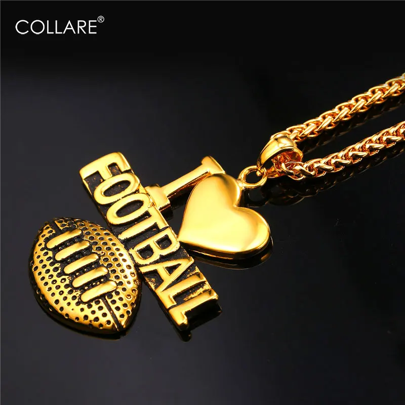 Collare Ball Necklaces & Pendants Gold Color Stainless Steel Bodybuilding Love Football Necklace