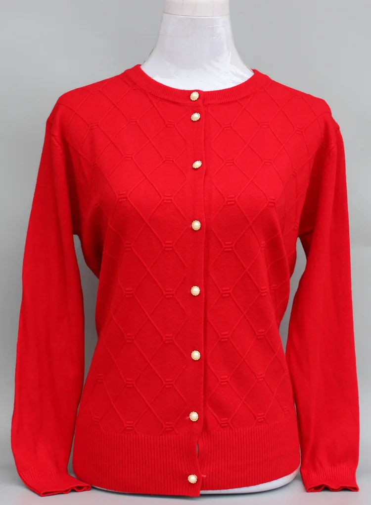 Женский осенний Кардиган среднего возраста, свитер на одной пуговице, Повседневная вязаная куртка для 60-80 лет, пальто T262 - Цвет: Красный
