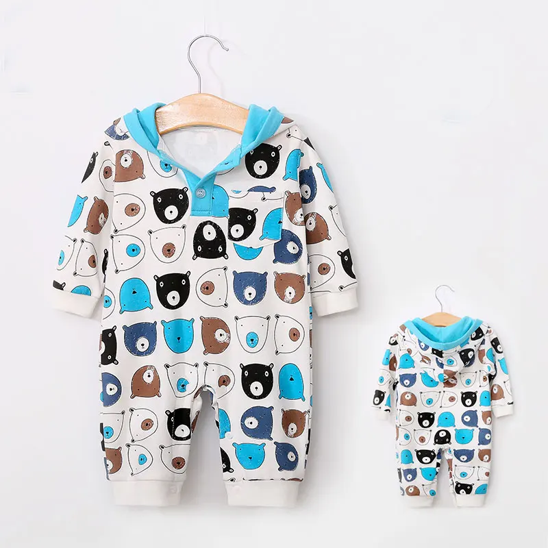 Baby Boys' One Piece Rompers Cartoon Long Sleeve Jumpsuits with Hat