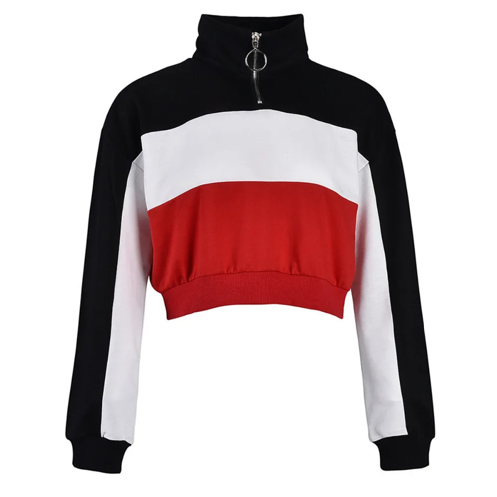 Multicolor Elegant Preppy O Ring Zip Half Placket Cut and Sew Colorblock Sweatshirt Autumn Casual Women Sweatshirts