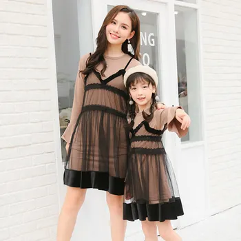

2019 Mother Daughter Dresses Mom and Daughter Dress 2 pcs Girls Women Long Sleeve Dress Mommy and Me Clothes Family Look