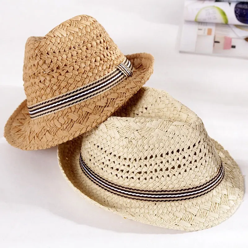 Простая модная детская соломенная шляпа ручной работы винтажная широкополая шляпа летняя пляжная Солнцезащитная шляпа новинка