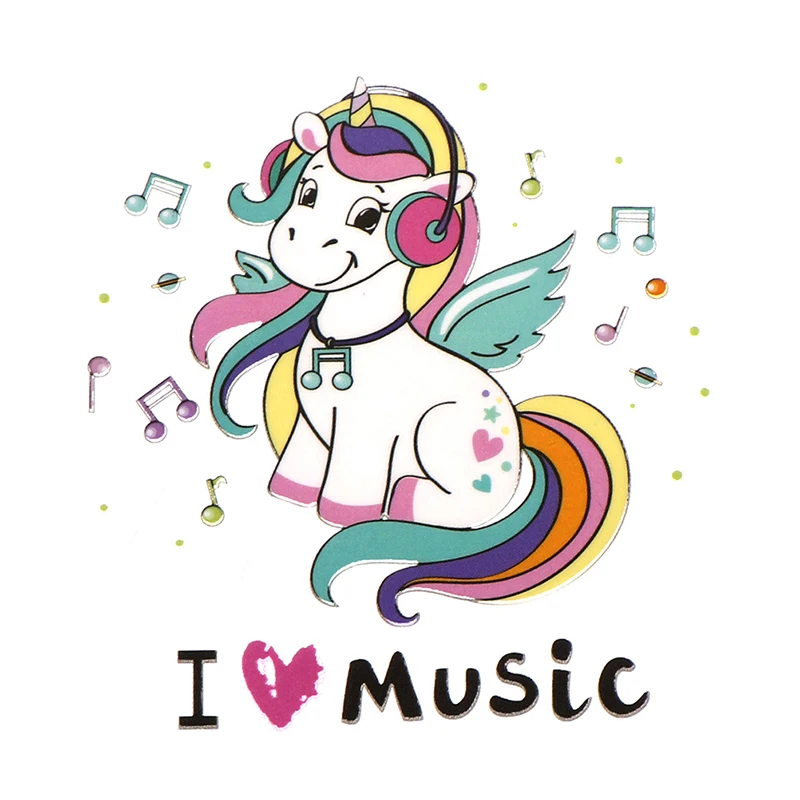 

Iron-On Transfer Rainbow Unicorn With Headphones Patches T-Shirt DIY Decoration Washable Easy Print By Household Irons Appliques