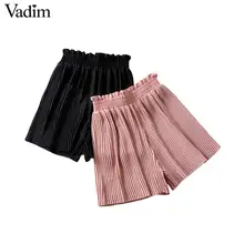 Vadim женские черные розовые милые шорты с эластичной талией, плиссированные Женские повседневные шикарные шорты, однотонные Ретро Панталоны cortos BA686