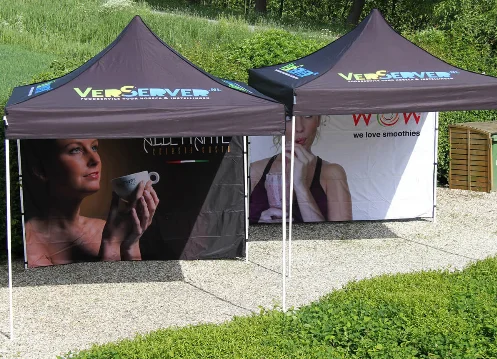 

3-4 persons use aluminum tenda , sun-shading, rain-proof, wind-proof, with digital customized logo printing in AD promotion