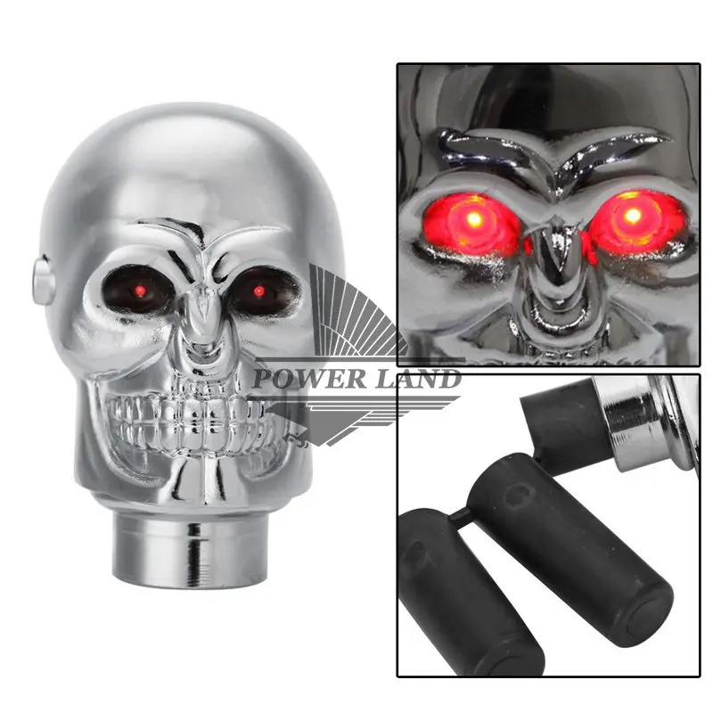 Chrome Manual Automatic Transmission Vehicle Car Red Eyes Skull LED Gear Shift Knob Shifter