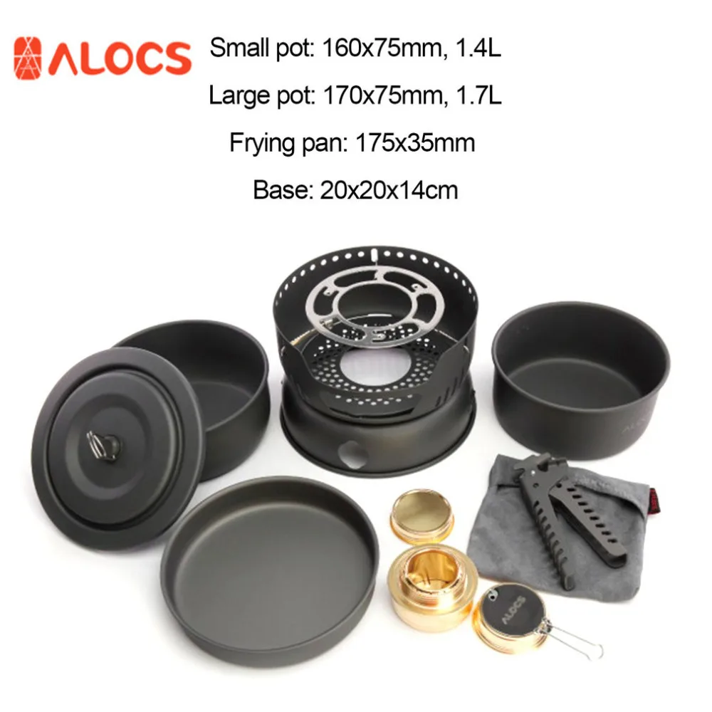 ALOCS Non-Stick Cookware 10 Sets With Alcohol Stove Portable 2-4 People Cooking Pots Frying Pan Stove for Travel Hiking Camping ALOCS Non-Stick Cookware 10 Sets With Alcohol Stove Portable 2-4 People Cooking Pots Frying Pan Stove for Travel Hiking Camping
