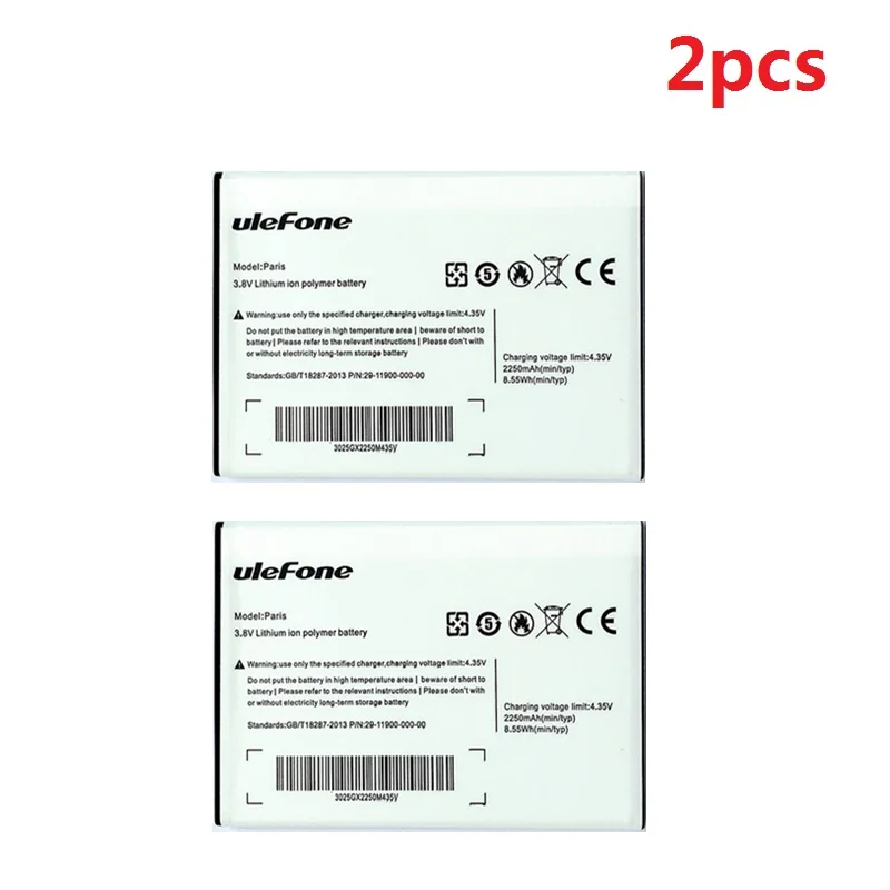 

2Pcs/Lot Ulefone Paris Battery Original Li-Ion 2250mAh 3.8V Smart Phone Rechargeable Batteries Replacement