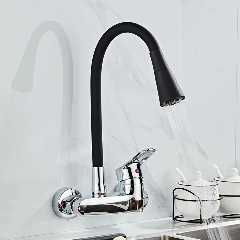  Wall Mounted Kitchen Faucet Single Handle Kitchen Mixer Taps Dual Holes Hot and Cold Water Tap 360  - 33047408202