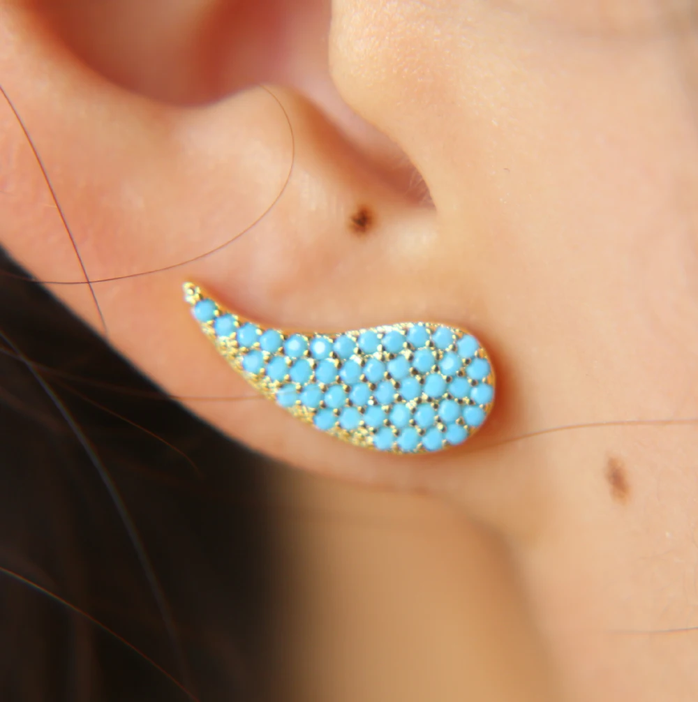 2018 New Earrings Real 925 Sterling Silver Micro Pave Turquoises Ear Climber Wing Stud Fashion Luxury Women Sweep Earring (5)