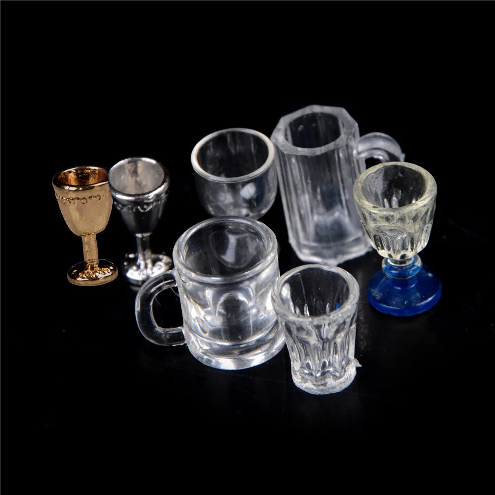 

Glass Model DIY Parts 1:12 Scale Plastic 1/2Pcs Transparent Goblet Miniature Mini Wine Beer Cup Dollhouse Craft Home Decoration