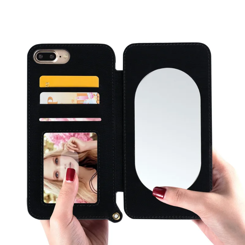 

Mirror Case For Iphone 7 7Plus Coque Skin For Iphone X XS MAX Flip Leather Cases For IPhone 8 8Plus With Card Slots Strap Fundas