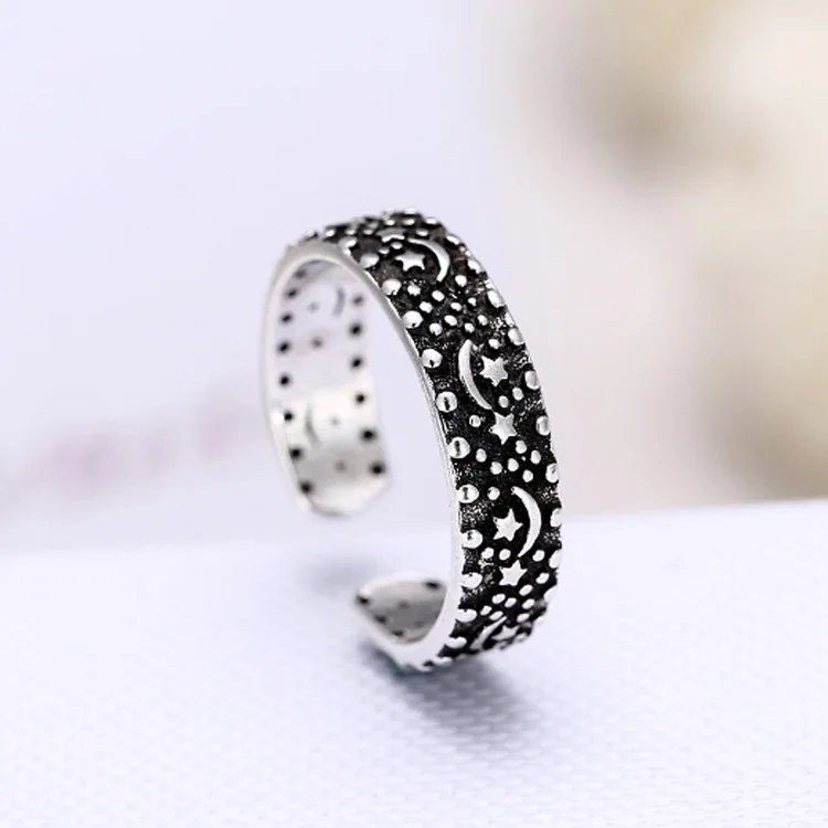

New Fashion 925 Sterling Silver Moon Star Rings For Women Adjustable Size Wedding Ring
