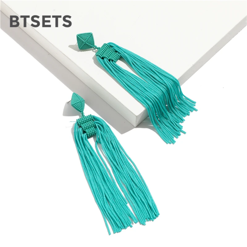 

Long Tassel Earrings For Women Green Fringe Earings Fashion Jewelry 2019 Party Wedding Bridal Statement Dangle Earring