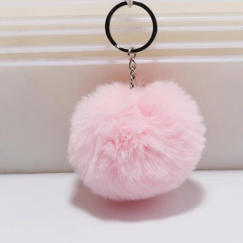 

14 colors simple key chain Fur ball Pompon Keychain Pompom Artificial Rabbit Fur Animal Keychains For Woman Car Bag KeyRing